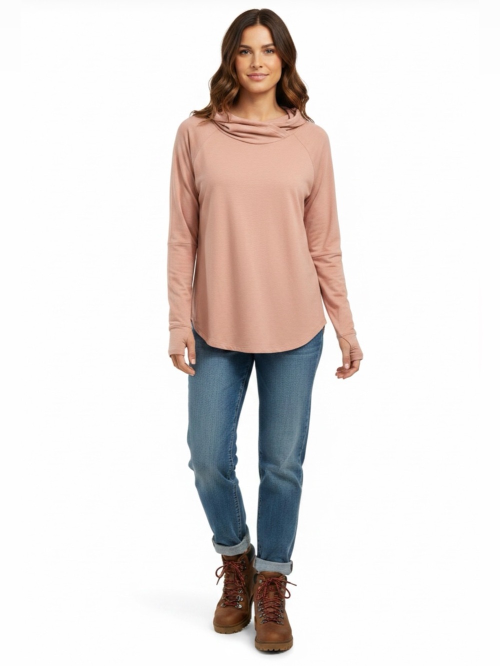 Women's Lightweight Hooded Top in Blush Pink